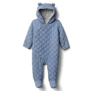 EUC Baby Gap Quilted Chambray Bear Hooded Snowsuit